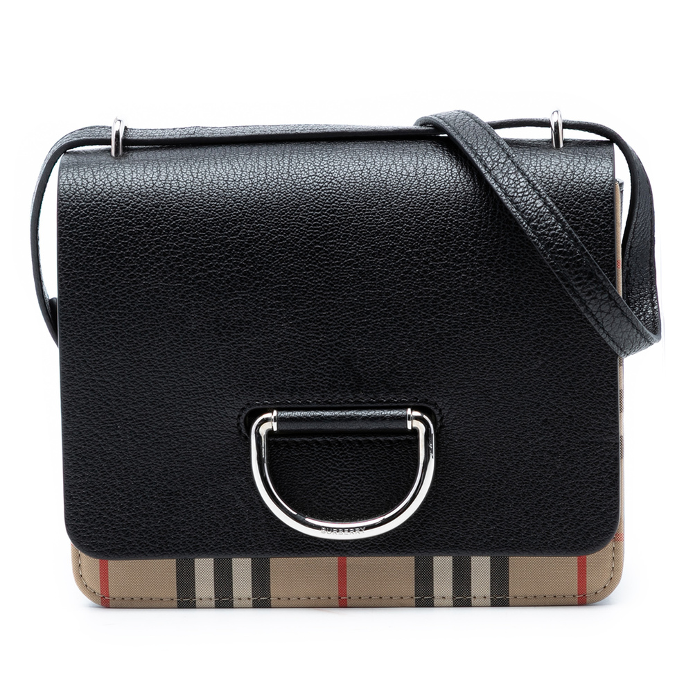 Pre-Loved Burberry Small House Check Trimmed Goatskin D Ring Crossbody - Picture 1 of 7